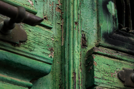 An abandoned house in Megalopoli with this wooden door an this color is amazingの写真素材