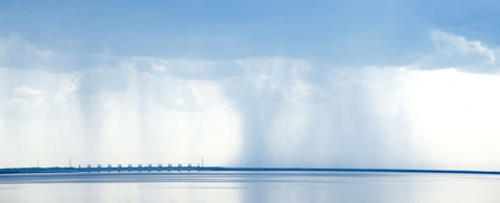 Panorama of the rain with upstream road at Bay  の写真素材