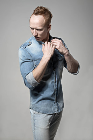 Man fashion model, casual jeans styleの写真素材