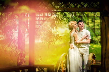 Beautiful cuople are standing in romantic placeの写真素材