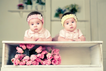 two beautiful similar girlsの写真素材