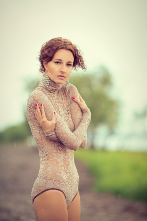 Girl in lace underwearの写真素材