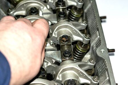 Cylinder head. Repair of the block head in close-up.