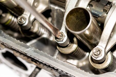 Cylinder head. Repair of the block head in close-up.