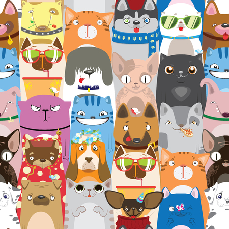 colorful pattern with funny cats and dogsのイラスト素材