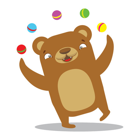 Circus bear juggling balls. Circus concept. Flat cartoon vector illustrationのイラスト素材