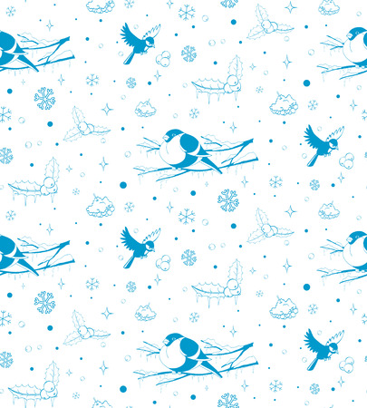 Winter Forest Birds. Vector Seamless Patternのイラスト素材