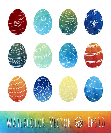 Watercolor Easter eggs set with abstract pattern isolated on white background.のイラスト素材