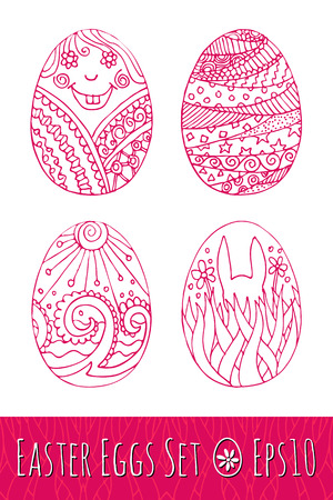 Easter eggs set isolated on white background. Hand drawn line art cartoon vector illustrationのイラスト素材