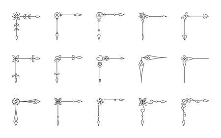 Corner frame, line decorative calligraphic design element. Vintage angle border collection for text page, book, invitation wedding card, certificate, menu decor. Classic, victorian, retro styleのイラスト素材