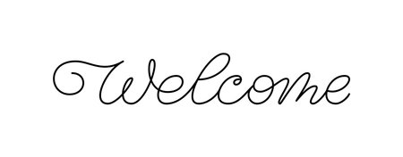 Welcome thin line calligraphic phrase. Invitation card monoline, home decor linear inscription. Swashes editable stroke lettering housewarming banner header, scrapbook stamp, foil diy signboard titleのイラスト素材
