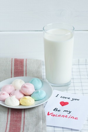 Meringue with milk on Valentines Day.の写真素材
