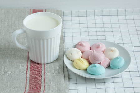 Colored meringue with milk.の写真素材