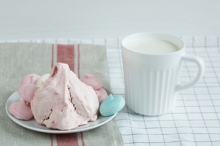 Colored meringue with milk.の写真素材