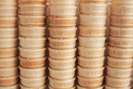 Ice Cream Cones. Waffle backgroundの写真素材