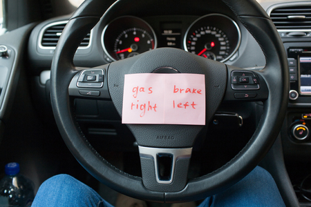 sheets of paper with a reminder where the gas, and where to brake the car.の写真素材