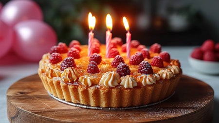 Celebration birthday cake with colorful sprinkles and twenty one colorful birthday candlesの素材