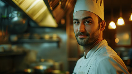 A professional chef prepares various dishes in the kitchen of an expensive restaurant.の素材