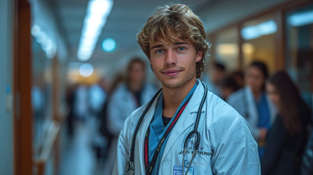 Healthcare, happy doctor and portrait of man in clinic for insurance, wellness and medical service. Cardiologist, hospital and health worker smile with crossed arms for care, consulting and helpの素材