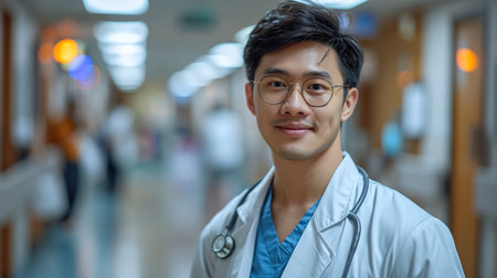 Healthcare, happy doctor and portrait of man in clinic for insurance, wellness and medical service. Cardiologist, hospital and health worker smile with crossed arms for care, consulting and helpの素材