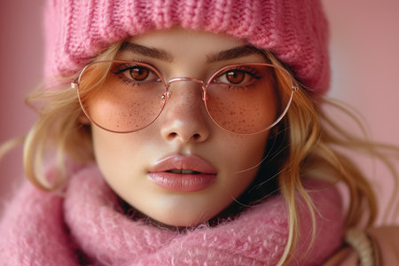 Beautiful young woman with shopping bags on color background.の素材