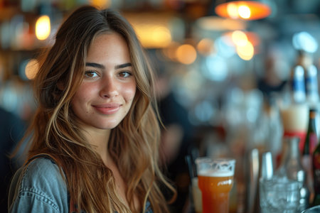 A beautiful bartender girl serves different cocktails at the bar. The concept of rest and weekends.の素材