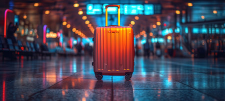 Traveler suitcase at the airport before departure. Travel, vacation, tourism, flights concept. Selected focusの素材