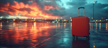 Traveler suitcase at the airport before departure. Travel, vacation, tourism, flights concept. Selected focusの素材