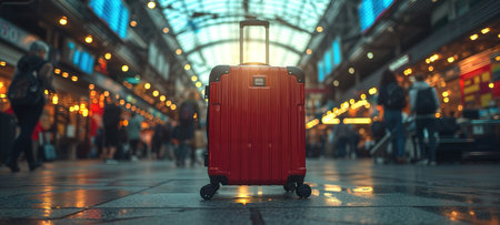 Traveler suitcase at the airport before departure. Travel, vacation, tourism, flights concept. Selected focusの素材