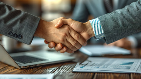 Businessmen making handshake with partner, greeting, dealing, merger and acquisition, business joint venture concept, for business, finance and investment background, teamwork and successful businessの素材