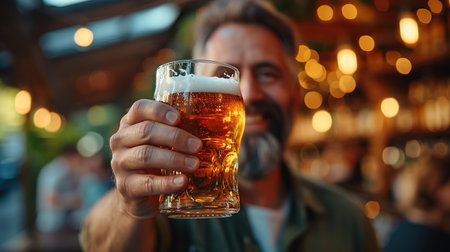 man with glass of beer in the pub, close up. St. Patrick's Day celebration.の素材