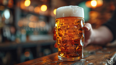man with glass of beer in the pub, close up. St. Patrick's Day celebration.の素材
