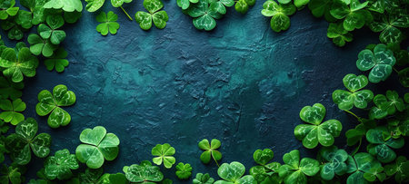 Small green Clover leaves pattern background, Natural and St. Patrick's day background and shamrock wallpaper. vacation and holiday clovers symbol,Spring concept. Copy space for a text.の素材