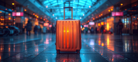 Traveler suitcase at the airport before departure. Travel, vacation, tourism, flights concept. Selected focusの素材