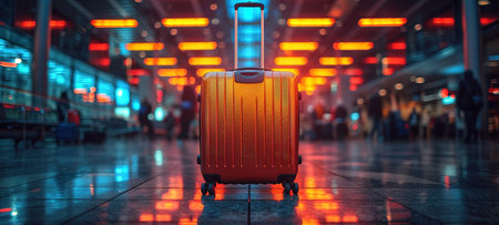 Traveler suitcase at the airport before departure. Travel, vacation, tourism, flights concept. Selected focusの素材