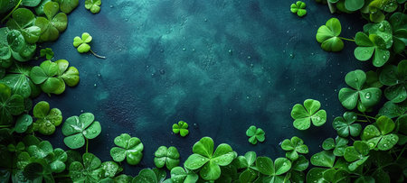 Small green Clover leaves pattern background, Natural and St. Patrick's day background and shamrock wallpaper. vacation and holiday clovers symbol,Spring concept. Copy space for a text.の素材