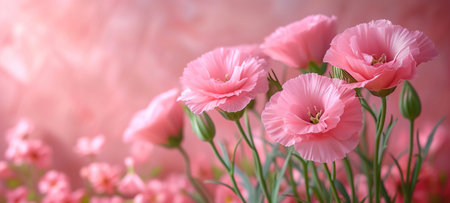 Happy Mother's Day, Women's Day, Valentine's Day or Birthday Banner. Floral flat lay greeting card with beautiful gerberas. Top view with copy space.の素材