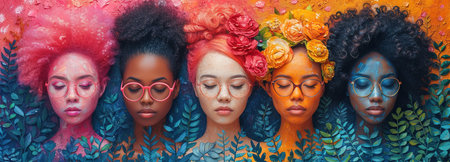 Collage of diverse and inclusive women from around the world, concept of international women's day, world women with diversity and inclusivity, ethnicity and religion tolerance, breaking the biasの素材