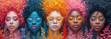 Collage of diverse and inclusive women from around the world, concept of international women's day, world women with diversity and inclusivity, ethnicity and religion tolerance, breaking the biasの素材