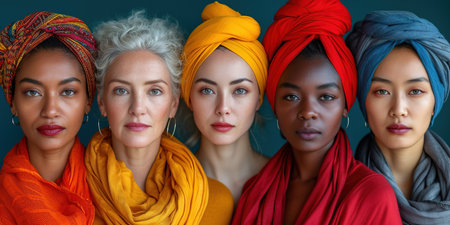 International Women's Day portrait of multi ethnic mixed age range women looking confidently towards camera, Embrace Equityの素材