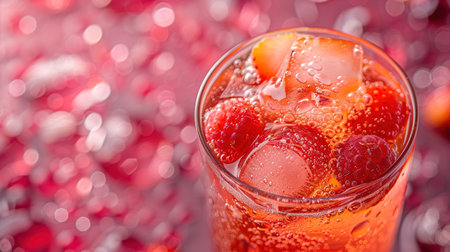 Spring or summer refreshing cold cocktail or mocktail with berries and lemon, raspberry lemonade.の素材