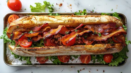 Crispy bacon baguette with tomato ketchup.の素材