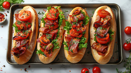 Crispy bacon baguette with tomato ketchup.の素材