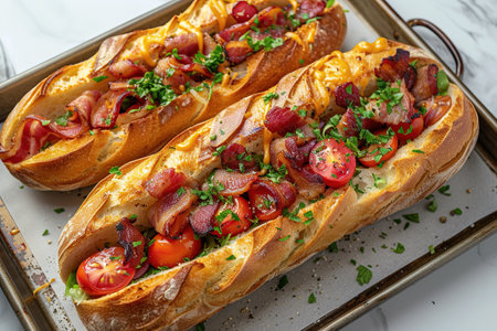 Crispy bacon baguette with tomato ketchup.の素材