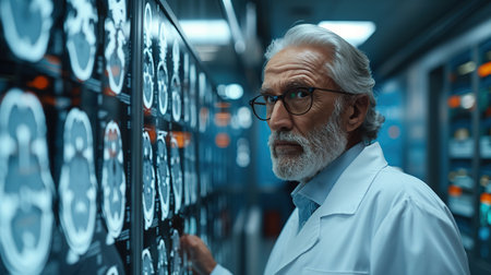 hospital doctor holding patient's x-ray film, radiologist studying x-ray results.の素材