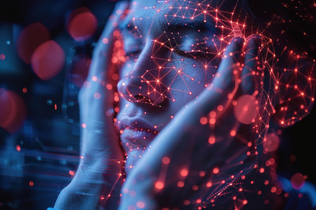 Brain diseases problem cause chronic severe headache migraine. Male adult look tired and stressed out depressed, having mental problem trouble, medical conceptの素材