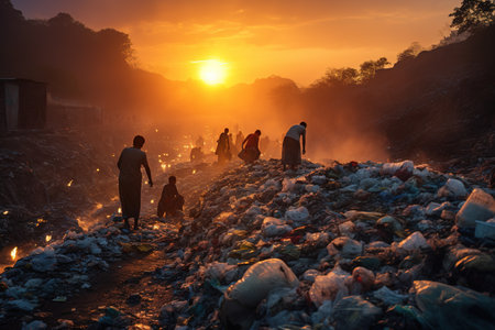 Modern civilization leaves behind huge mountains and heaps of garbage, which covers the ecology of forests and fields, poisons the earth and water.の素材