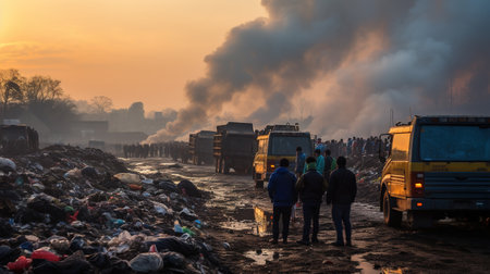 Modern civilization leaves behind huge mountains and heaps of garbage, which covers the ecology of forests and fields, poisons the earth and water.の素材