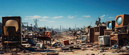 Modern civilization leaves behind huge mountains and heaps of garbage, which covers the ecology of forests and fields, poisons the earth and water.の素材