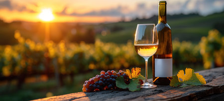 Glass Of Wine With Grapes And Barrel On A Sunny Background. Italy Tuscany Region. Bannerの素材